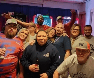 Happy gathering with friends indoors