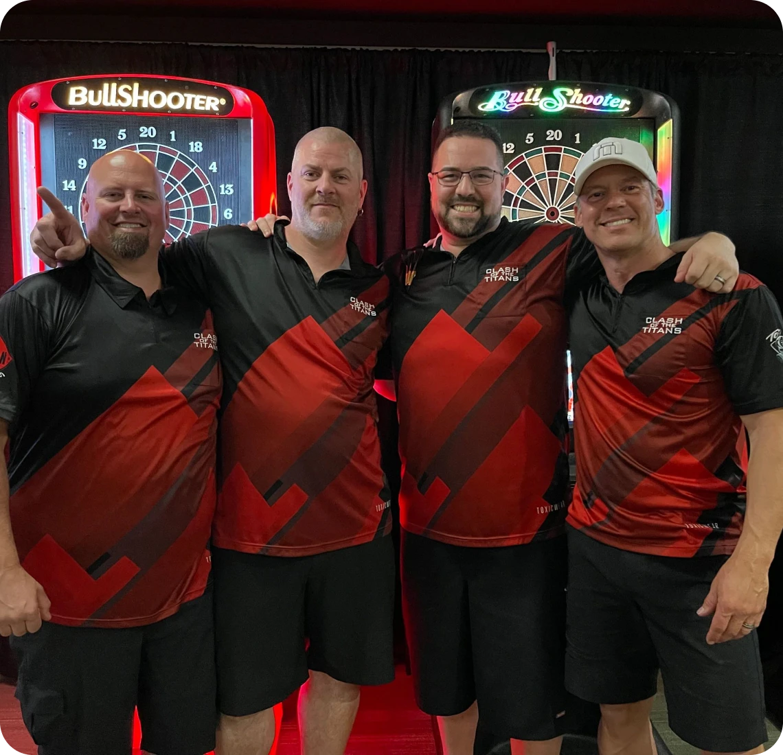 Darts team posing together