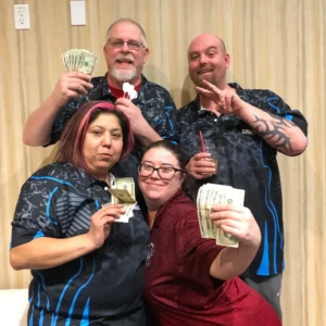 People celebrating with cash in hand